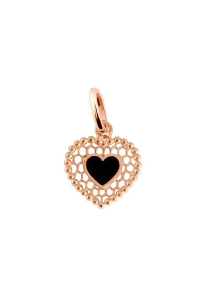 Gigi Clozeau Pendentif Coeur Dentelle Or Rose Résine Noire Clearance