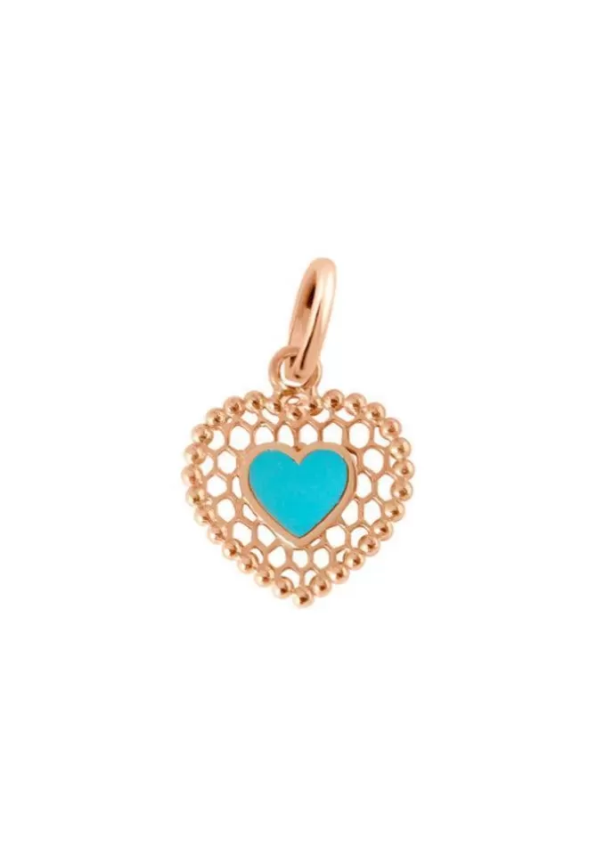 Gigi Clozeau Pendentif Coeur Dentelle Or Rose Résine Turquoise Sale