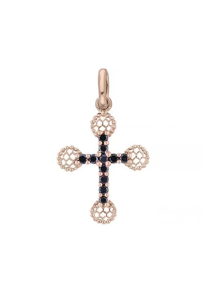 Gigi Clozeau Pendentif Croix Diamants Noirs Or Rose New