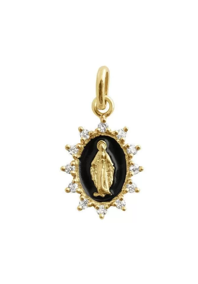 Gigi Clozeau Pendentif Petite Madone Suprême Or Jaune Diamants Et Résine Noir Cheap