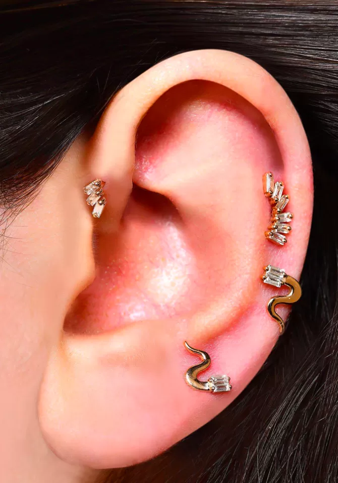 Kismet By Milka Piercing Baguette Snake Diamant Blanc Hot