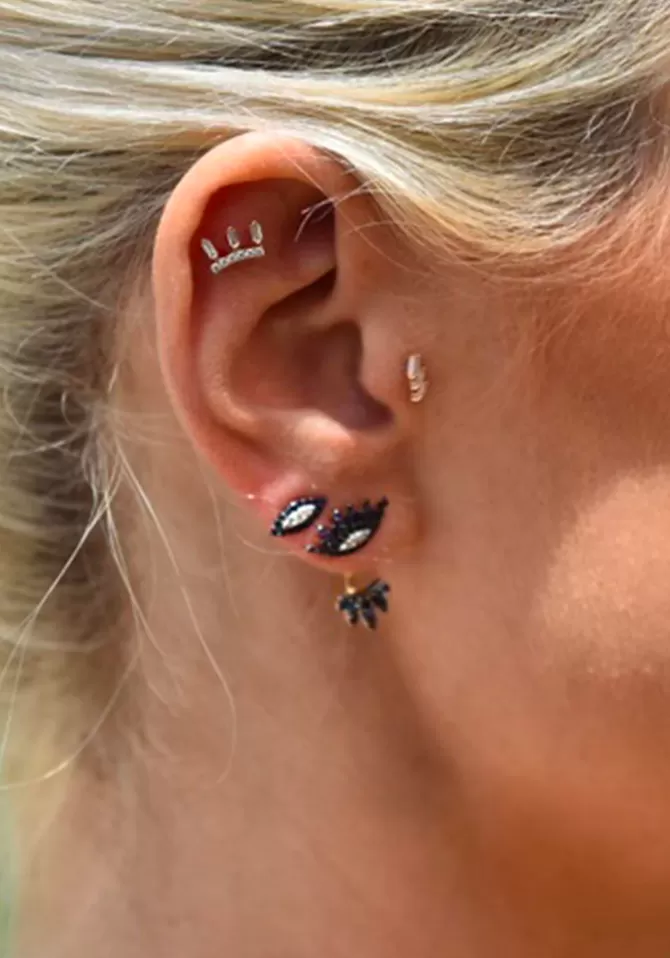 Kismet By Milka Piercing Mini Baguette Arc Diamants Blancs Fashion
