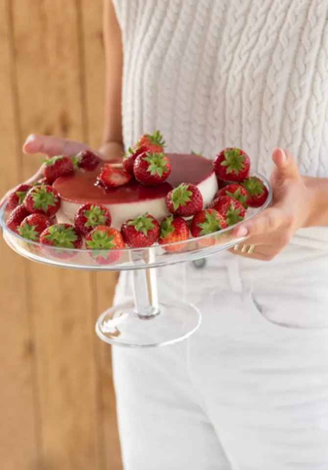 Blush Sélection Décoration Plat A Tarte Rond Sur Pied En Verre Transparent Hot