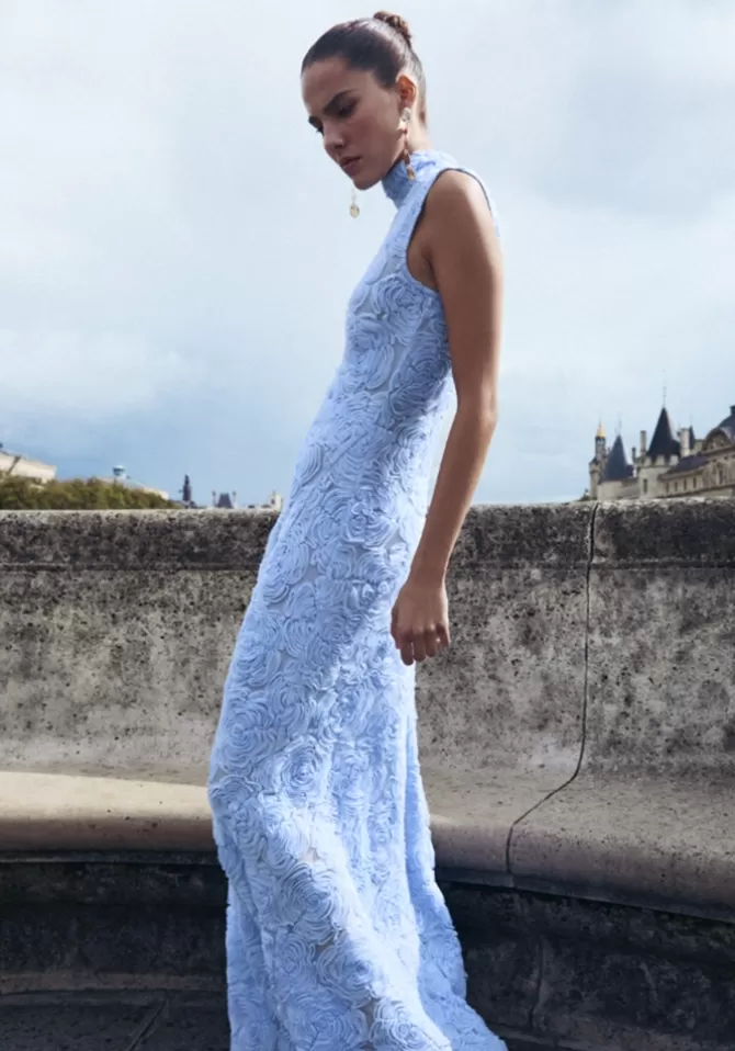 Rotate Robe Flower Mesh Bleue Cheap