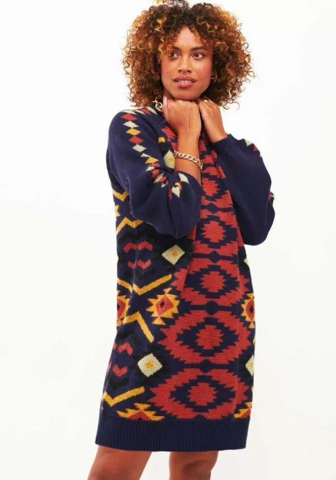 Wild Paris Robe Pull Crissy Motifs Navajo Bleu Marine Hot