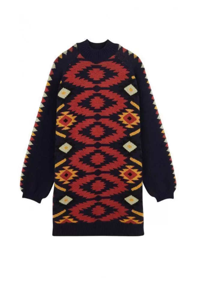 Wild Paris Robe Pull Crissy Motifs Navajo Bleu Marine Hot