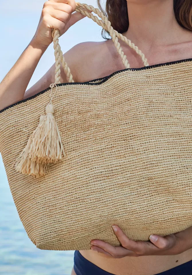 Maison N.H Paris Sac Rose Marie Grand Naturel Et Noir Best Sale