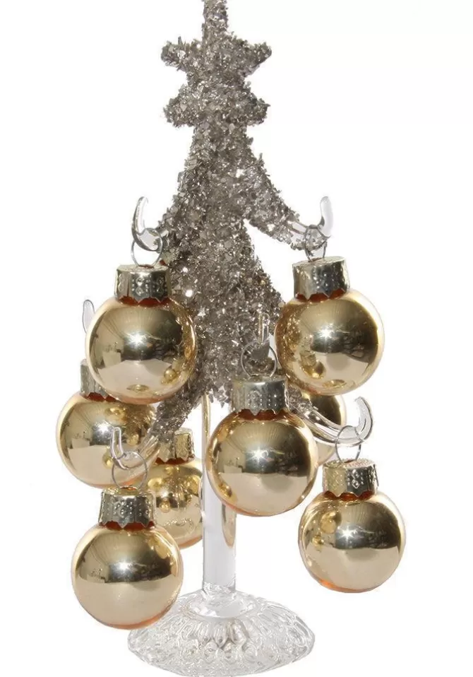 Blush Sélection Décoration Sapin En Verre Paillettes Miroirs Avec Boules Dorées Discount