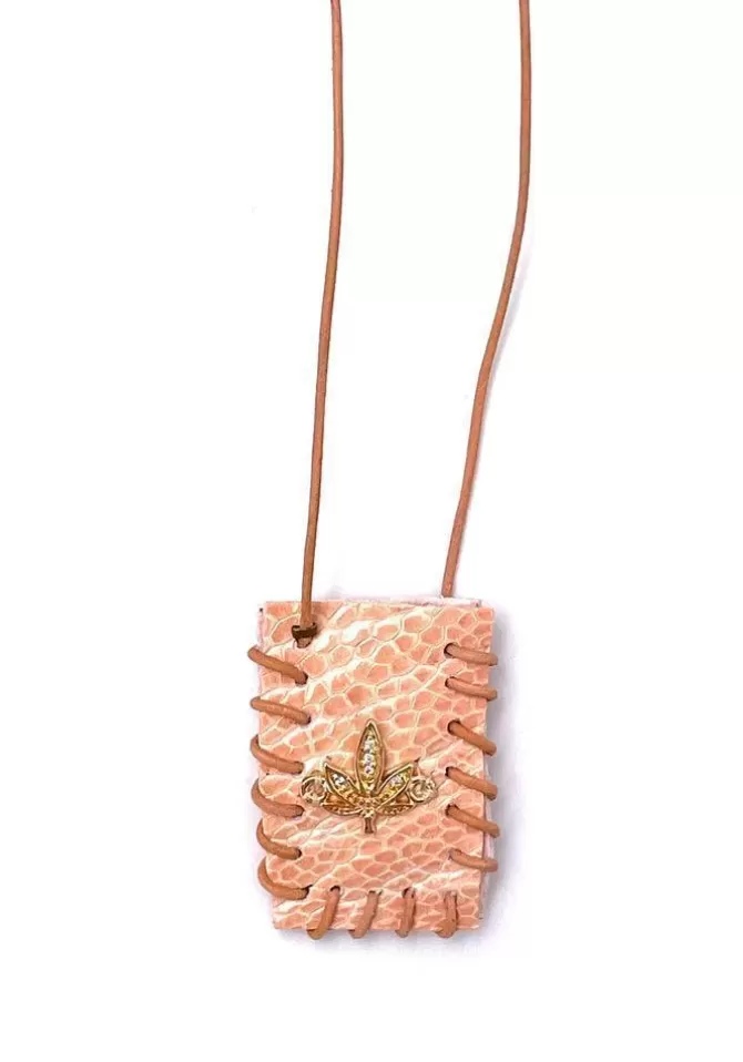 Limonay Paris Sautoir Arizona En Cuir Rose Cannabis New