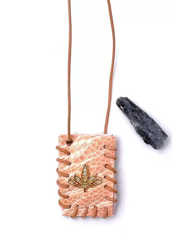 Limonay Paris Sautoir Arizona En Cuir Rose Cannabis New