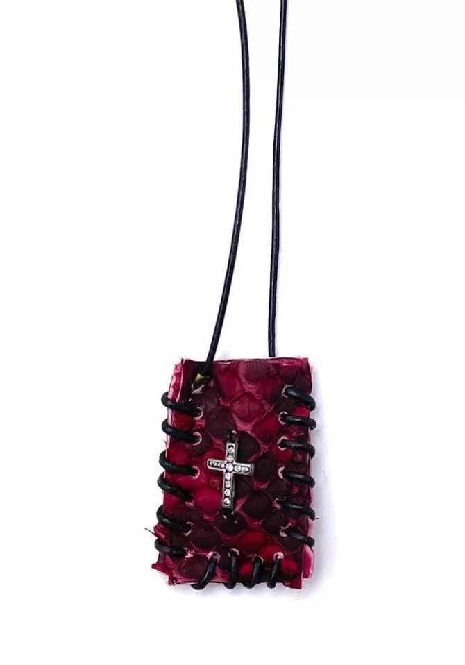 Limonay Paris Sautoir Arizona En Cuir Rouge Croix Store