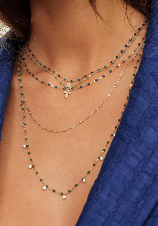 Gigi Clozeau Sautoir Classique Gigi Or Rose Et Résines Aqua 86cm Shop