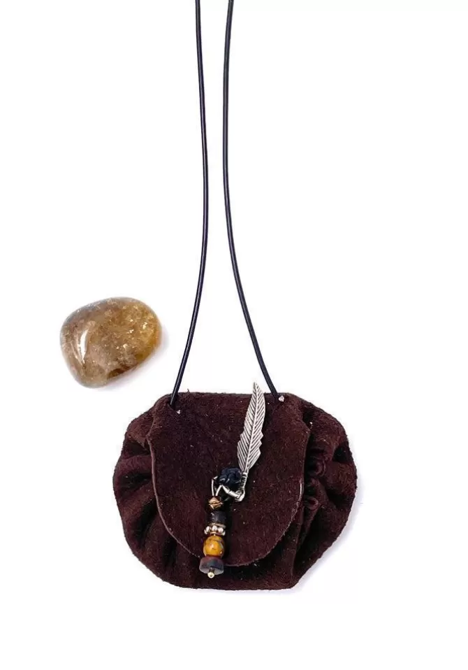 Limonay Paris Sautoir Romy En Daim Marron Plume Discount
