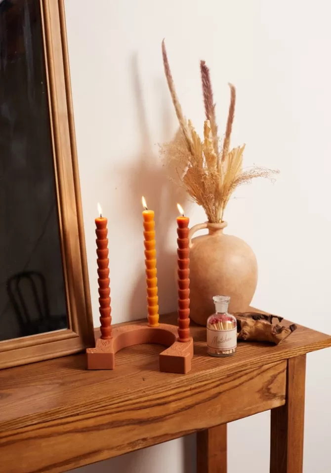 Blush Sélection Décoration Set De 4 Bougies Cierges Taper Rouge Et Terracotta Flash Sale