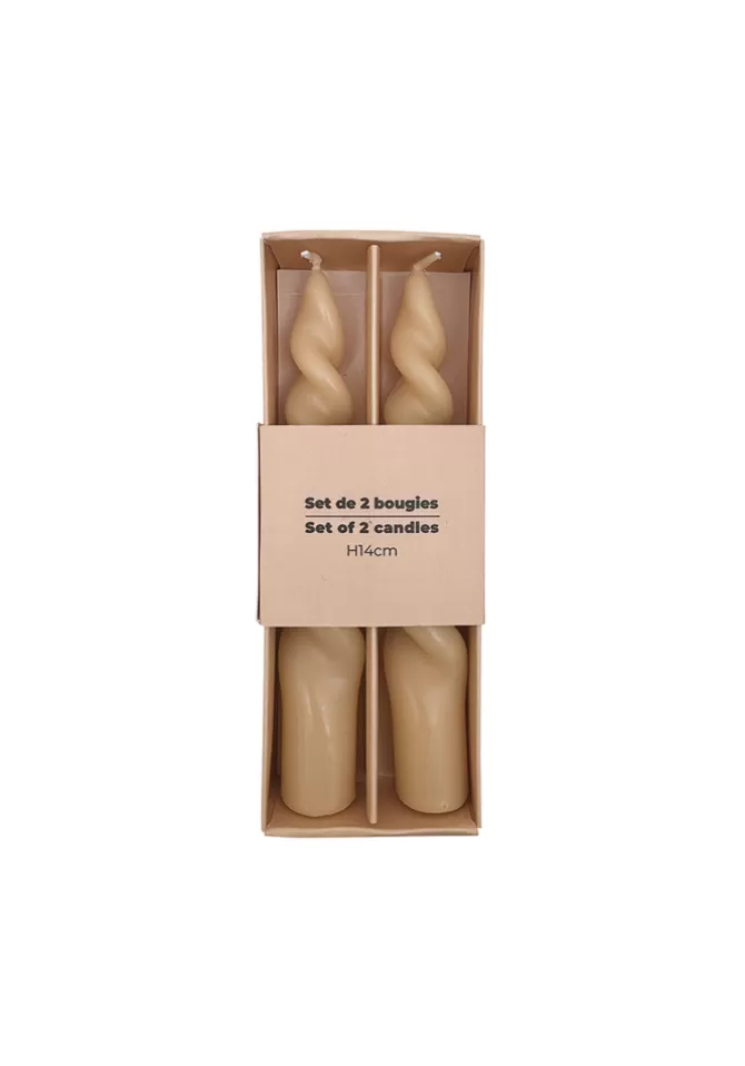 Blush Sélection Décoration Set De 2 Bougies Courtes Torsadées Beiges Store