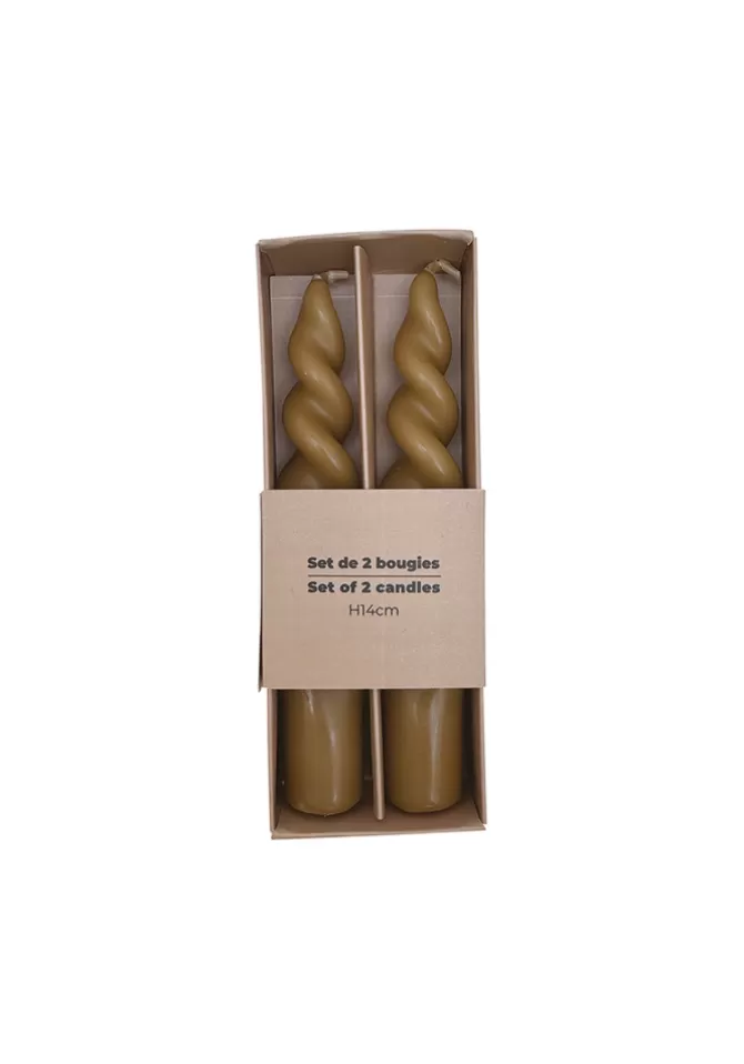 Blush Sélection Décoration Set De 2 Bougies Courtes Torsadées Kakis Best Sale