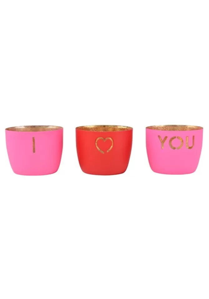 Blush Sélection Décoration Set De 3 Photophores Madras I Love You Roses Et Rouge Discount