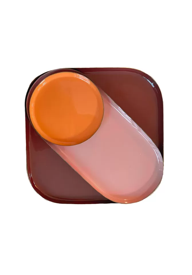 Blush Sélection Décoration Set De 3 Plateaux Emaillés Orange Rose Et Marron Cheap